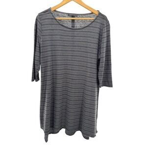 Cut Loose Gray Black Stripe Tunic Top 3/4 Sleeve Relaxed Fit Women's M Lagenlook